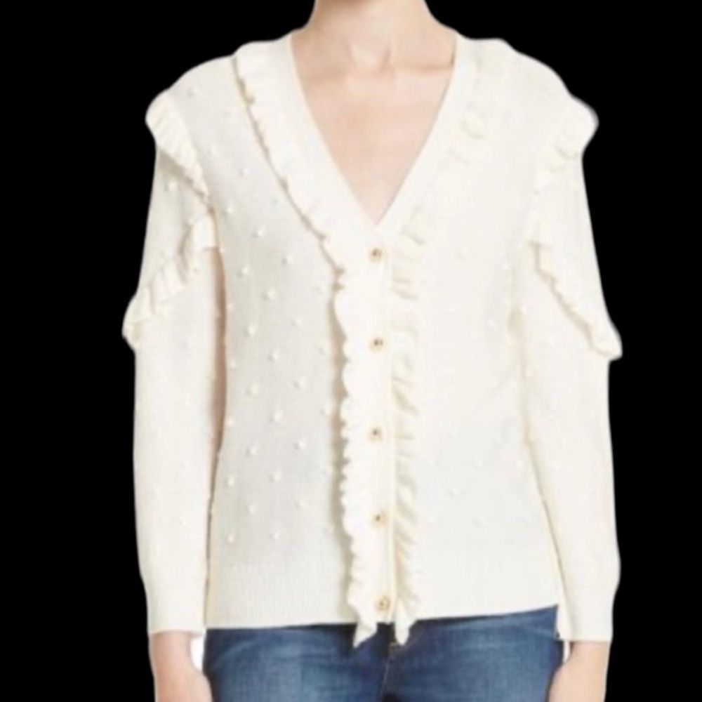 Kate Spade ♠️ Ruffle Pom Cardigan - Picture 2 of 15